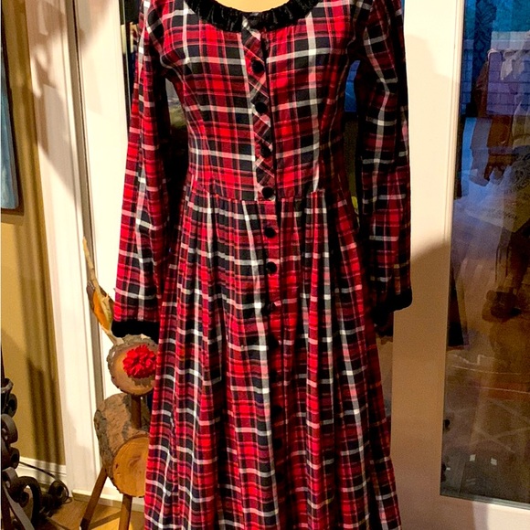 DRESS VINTAGE 80’S LANZ OF SALZBURG PLAID PRAIRIE OR COTTAGE STYLE MIDI SIZE S - Picture 3 of 6